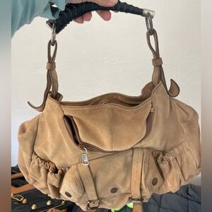 Authentic Yves Saint Laurent Suede Mala Mala Horn Bag